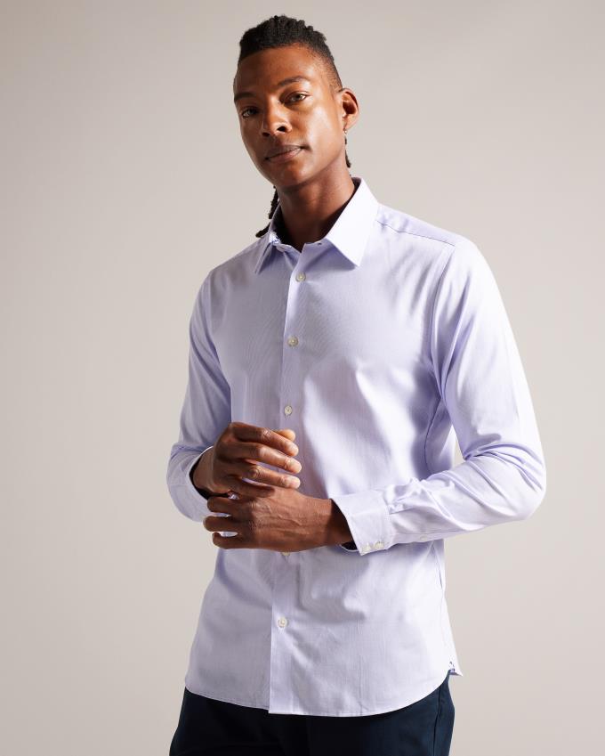 Chemises Ted Baker Long Sleeve Bi-Stretch Pinstripe Violette Clair Homme | ZKP-99130753